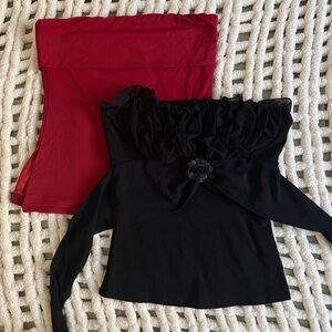Elegant Black and Red Off-Shoulder Tops